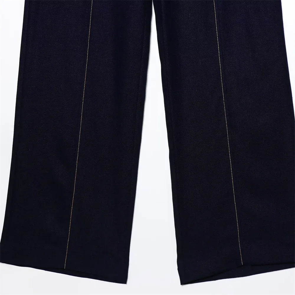 Conjunto Feminino – Blazer Curto com Botões Decorativos e Calça Reta Casual |