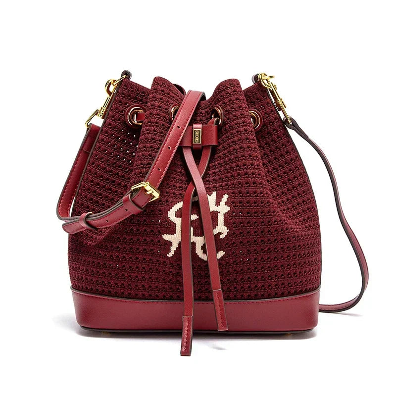 Bolsa CHCH Bucket – Estilo para Viagem, Alça de Ombro, Design em Tecido Splicing