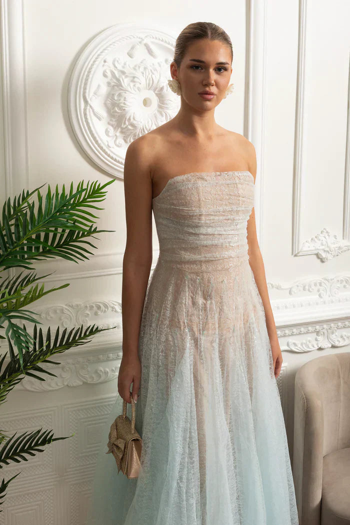 Vestido Longo Estilo Princesa – Tule Transparente, Design Envolvente e Toque de Fada para Verão