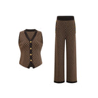 Conjunto Colete em Jacquard com Botões de Metal e Calça Pantalona