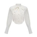 Camisa de Luxo com Gola, Laços Ornamentais e Fivelas de Pérola