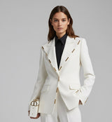 Blazer de Botão Único e Calça Flare Detalhe em Dourado- Estilo Passarela