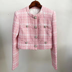 Blazer Curto de Tweed Rosa — Elegância que se destaca sem esforço