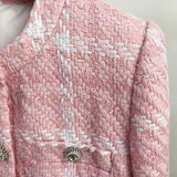 Blazer Curto de Tweed Rosa — Elegância que se destaca sem esforço