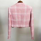 Blazer Curto de Tweed Rosa — Elegância que se destaca sem esforço