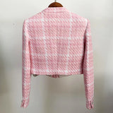 Blazer Curto de Tweed Rosa — Elegância que se destaca sem esforço