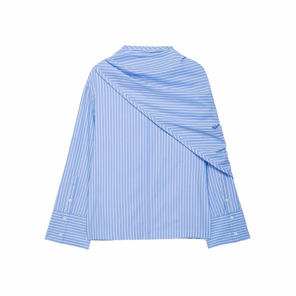 Camisa Casual Listrada com Lenço Integrado