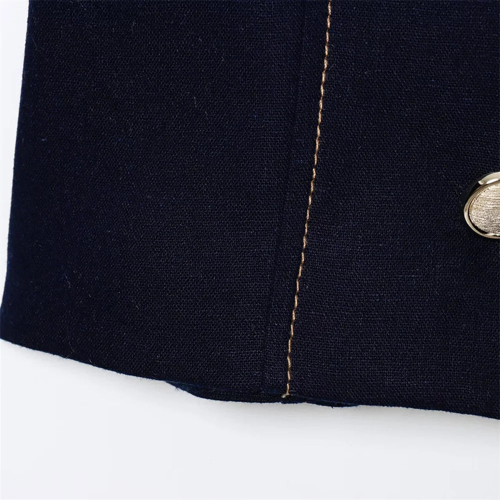 Conjunto Feminino – Blazer Curto com Botões Decorativos e Calça Reta Casual |