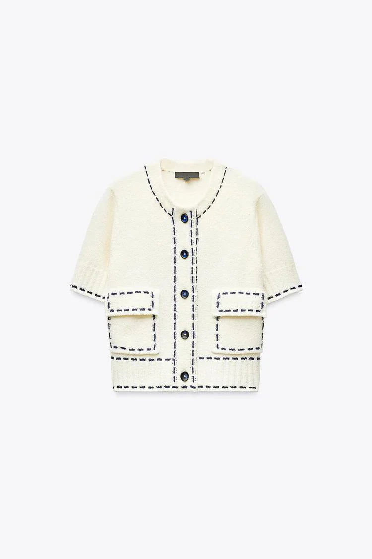 Camisa Feminina Tricotada com Recortes em Cores – Modelo Criativo de Verão