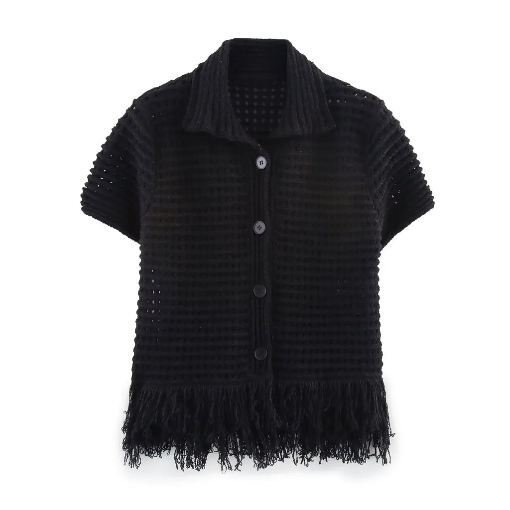 Conjunto em Tricô Vazado – Saia Mini + Camisa