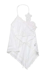 Top Elegante de Amarração com Bordado e Recorte Halter
