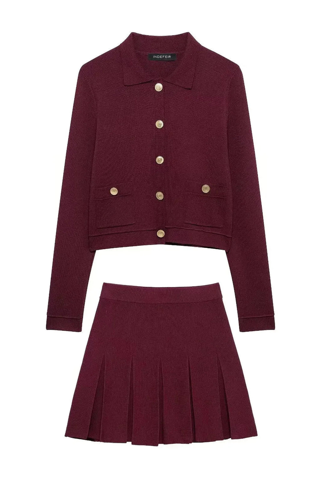 Conjunto Luxo Vermelho em Malha de Alta Densidade – Cardigã e Saia