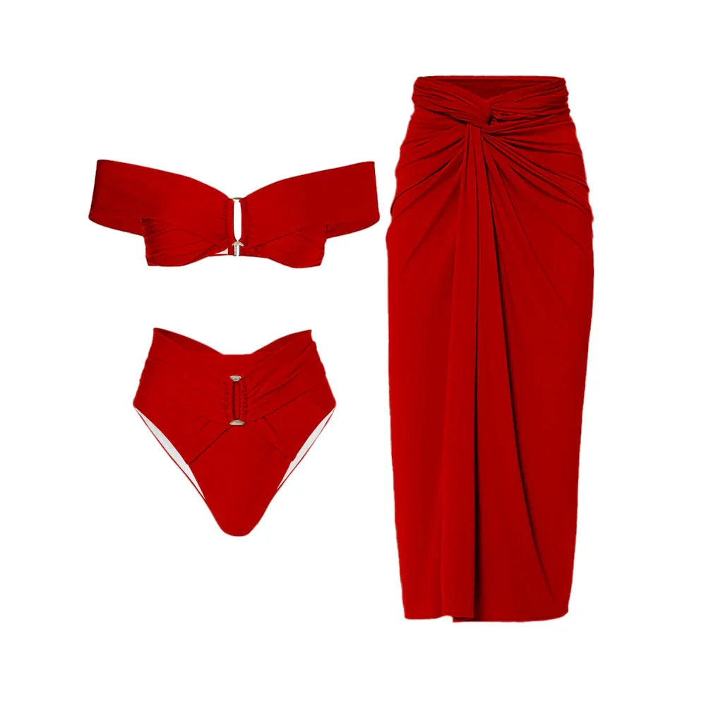 Conjunto 3 Peças - Biquini + Saia - Elegância