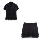 Conjunto em Tricô Vazado – Saia Mini + Camisa