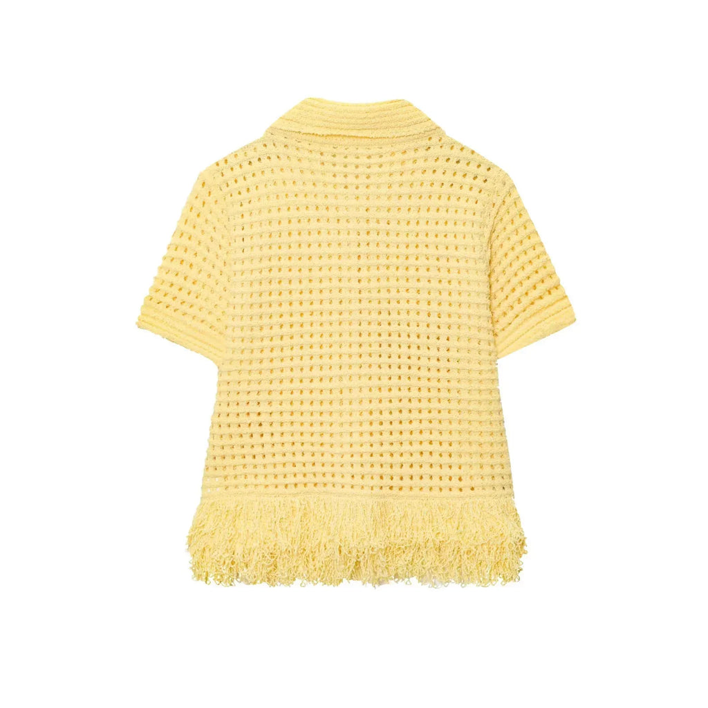 Conjunto em Tricô Vazado – Saia Mini + Camisa