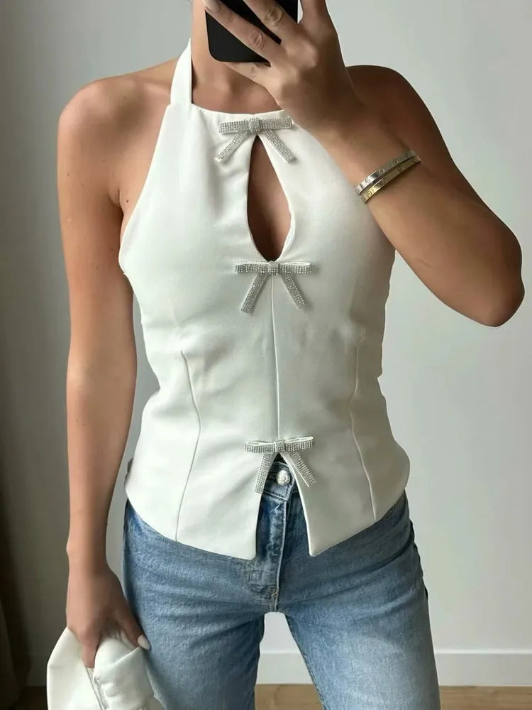 T-shirt Frente única com Aplicação de Laço