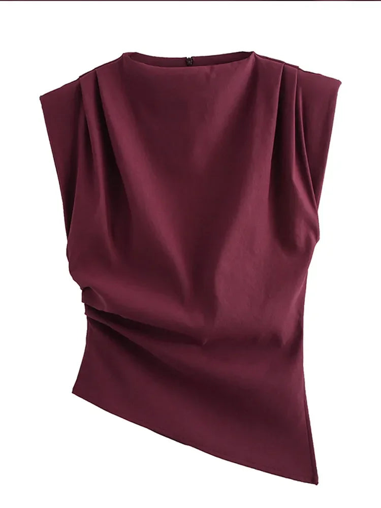 Regata Elegante com Ombreiras e Gola Redonda – Look Sofisticado