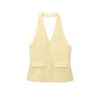 Conjunto Colete Halter Sem Mangas com Bolsos + Calça Pantalona Cintura Alta, Look Executivo Moderno