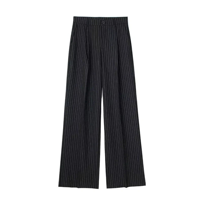 Calça de Alfaiataria Listrada – Cintura Alta e Silhueta Wide Leg Elegante