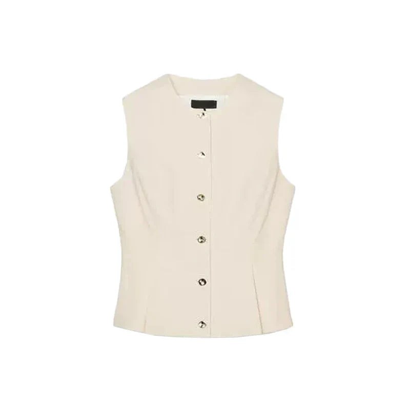 Colete Plissado em Linho Misto - Designer Elegante