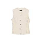 Colete Plissado em Linho Misto - Designer Elegante