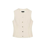 Colete Plissado em Linho Misto - Designer Elegante