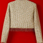 Blazer Curto Dourado em Alfaiataria de Tweed – Elegância e Autoridade