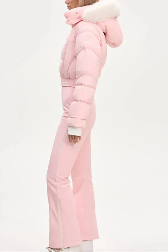 Macacão Feminino Elegante – Rosa -  Proteção Impermeável e Design de Inverno