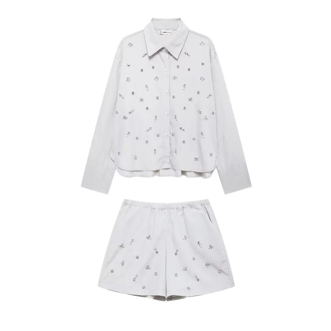 Conjunto Bordado com cristais - shorts e camisa