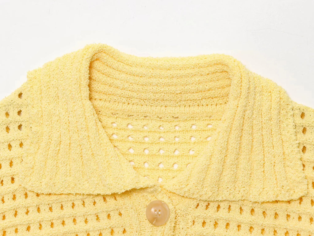 Conjunto em Tricô Vazado – Saia Mini + Camisa
