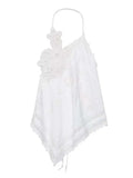 Top Elegante de Amarração com Bordado e Recorte Halter