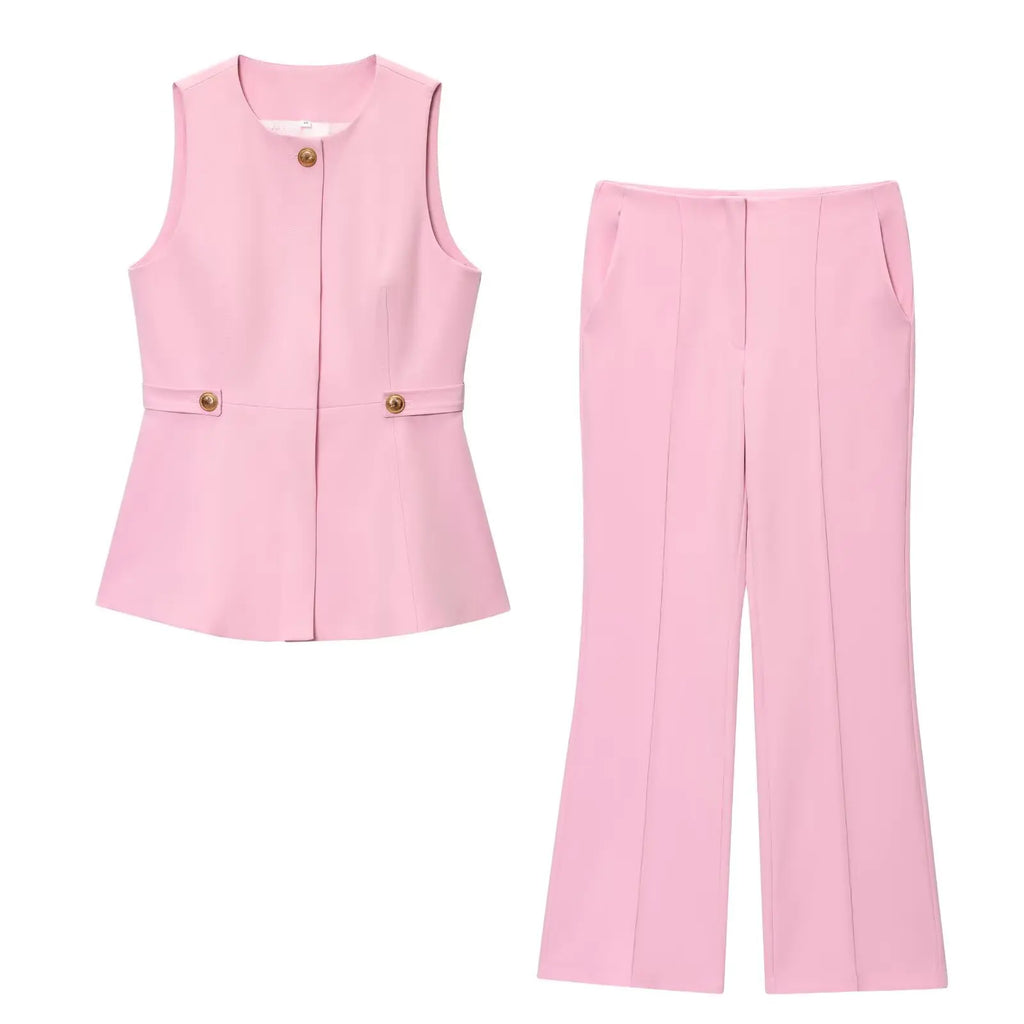 Colete Sem Mangas com Saia Curta ou Calça Flare, Estilo Moderno e Minimalista