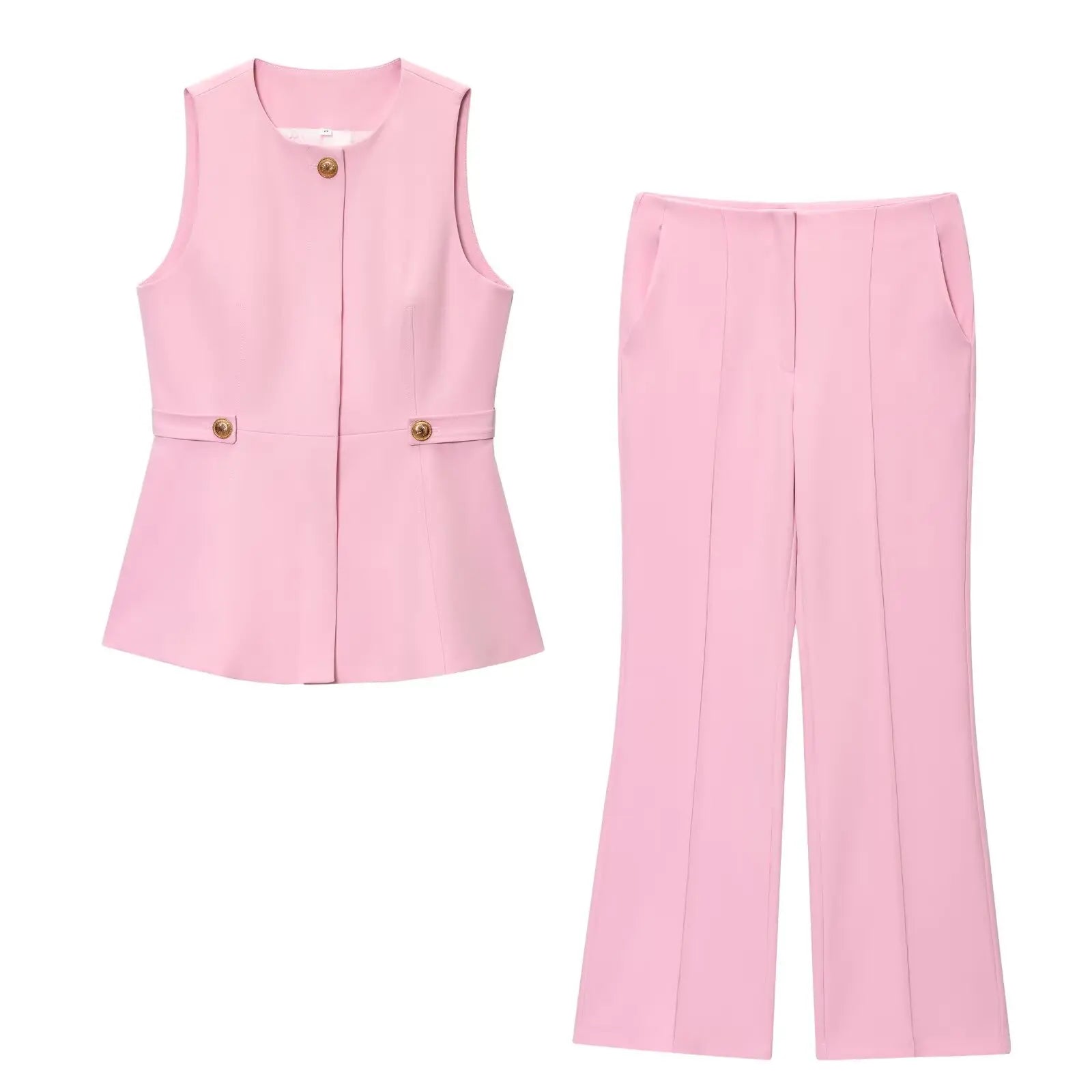 Colete Sem Mangas com Saia Curta ou Calça Flare, Estilo Moderno e Minimalista
