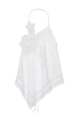 Top Elegante de Amarração com Bordado e Recorte Halter