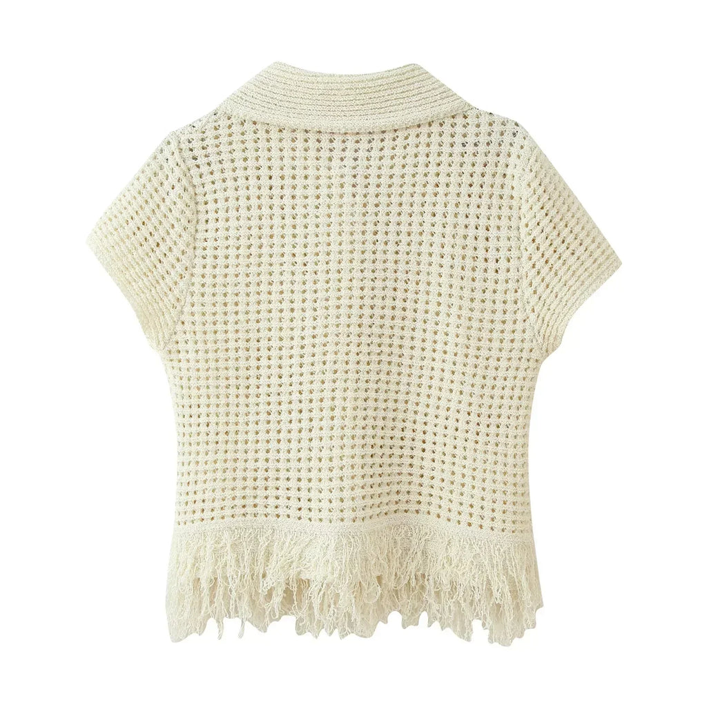 Conjunto em Tricô Vazado – Saia Mini + Camisa