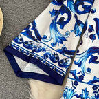 Conjunto Fashion Primavera - Camisa e Shorts com Estampa de Porcelana Azul e Branca