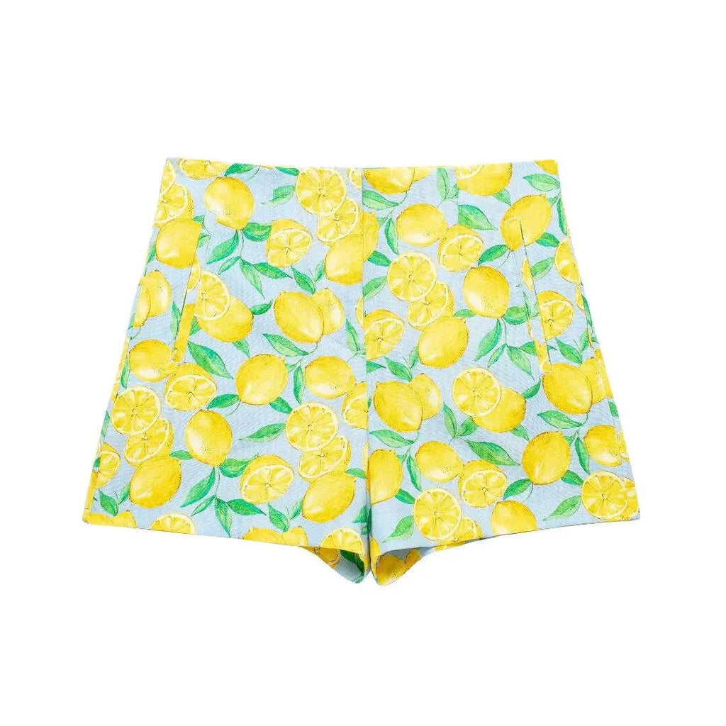 Conjunto Verão – Camisa Estampada com Amarração + Shorts de Cintura Alta