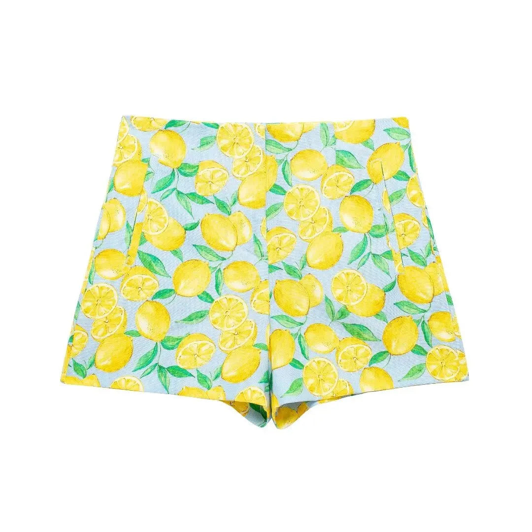 Conjunto Verão – Camisa Estampada com Amarração + Shorts de Cintura Alta