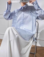 Camisa de Algodão Bordada com Flores e Recorte