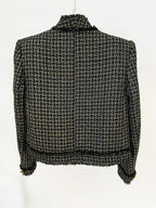Blazer em Tweed Xadrez com Fios Dourados e Botões Ornamentais