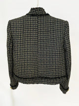 Blazer em Tweed Xadrez com Fios Dourados e Botões Ornamentais