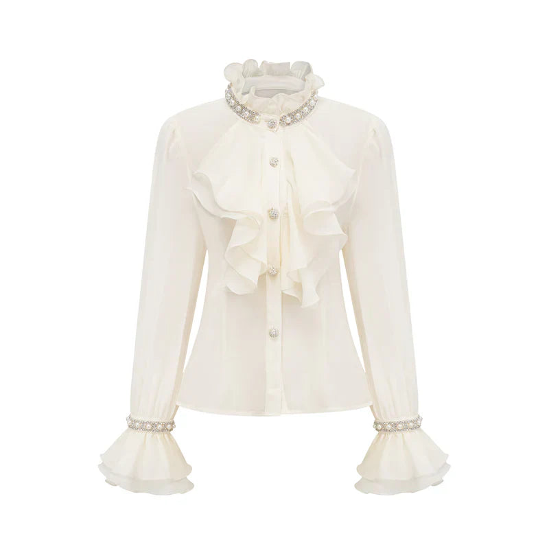 Blusa Elegante com Mangas Longas e Bordado de Cristais