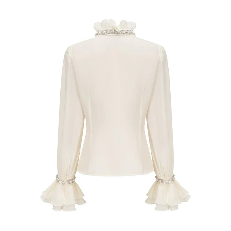 Blusa Elegante com Mangas Longas e Bordado de Cristais
