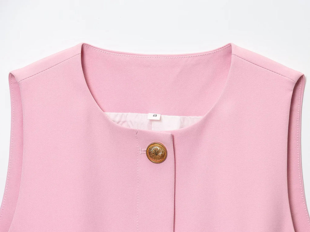 Colete Sem Mangas com Saia Curta ou Calça Flare, Estilo Moderno e Minimalista