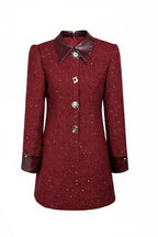 Casaco Vestido Mid-Length em Tweed Bordô com Botões Ornamentais