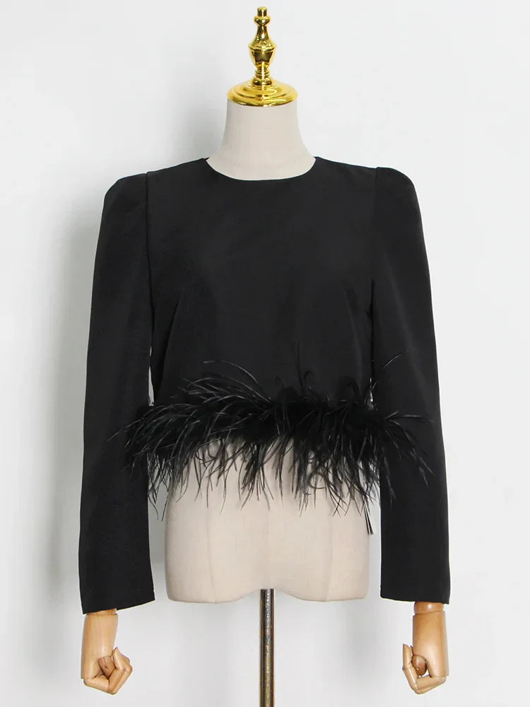 Blusa Minimalista com Plumas – Estilo e Sofisticação