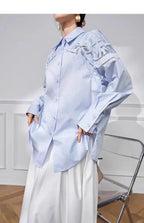 Camisa de Algodão Bordada com Flores e Recorte