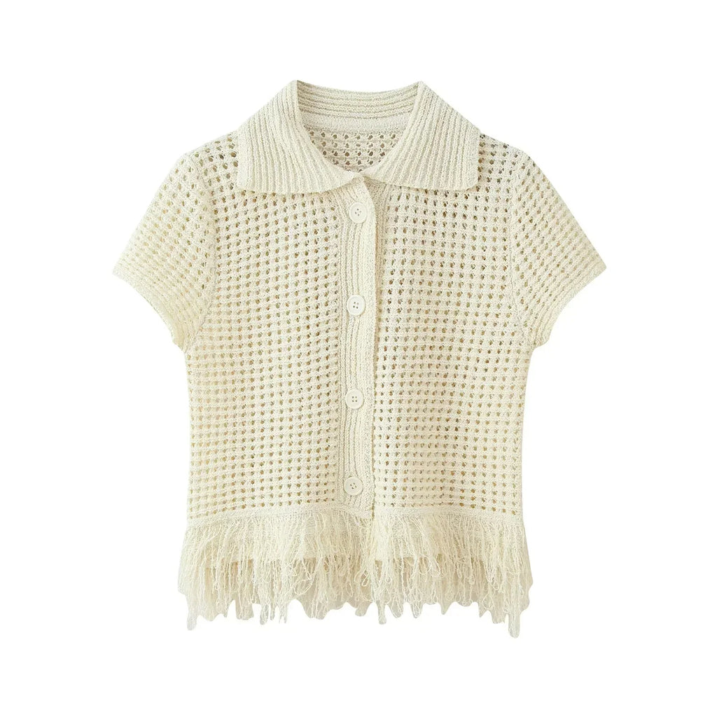 Conjunto em Tricô Vazado – Saia Mini + Camisa