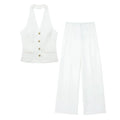 Conjunto Colete Halter Sem Mangas com Bolsos + Calça Pantalona Cintura Alta, Look Executivo Moderno