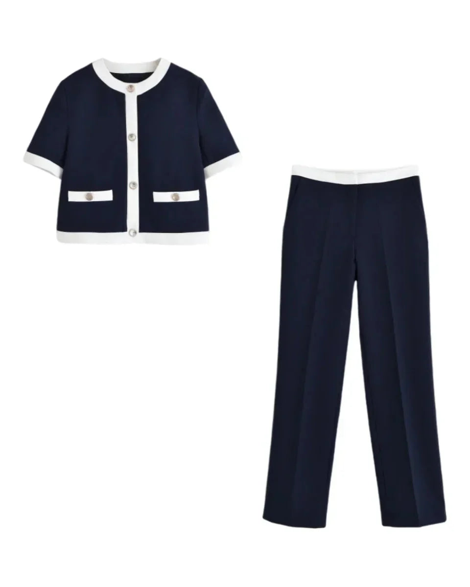 Conjunto Feminino Versátil – Blusa Básica com Recortes e Calça Reta Cintura Alta